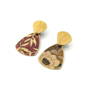 Orecchini lobo double face rosso cupo/floreale